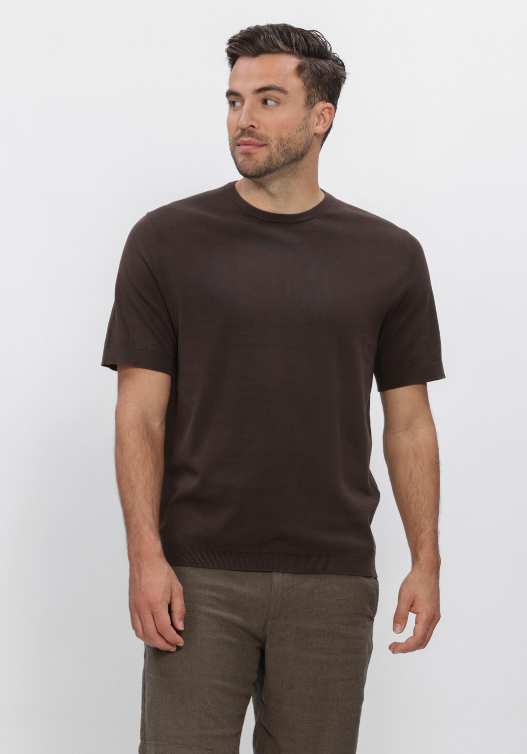 Braune SELECTED MEN Polos & T-Shirts SLHTORINO SS KNIT CREW NECK  NOOS - large