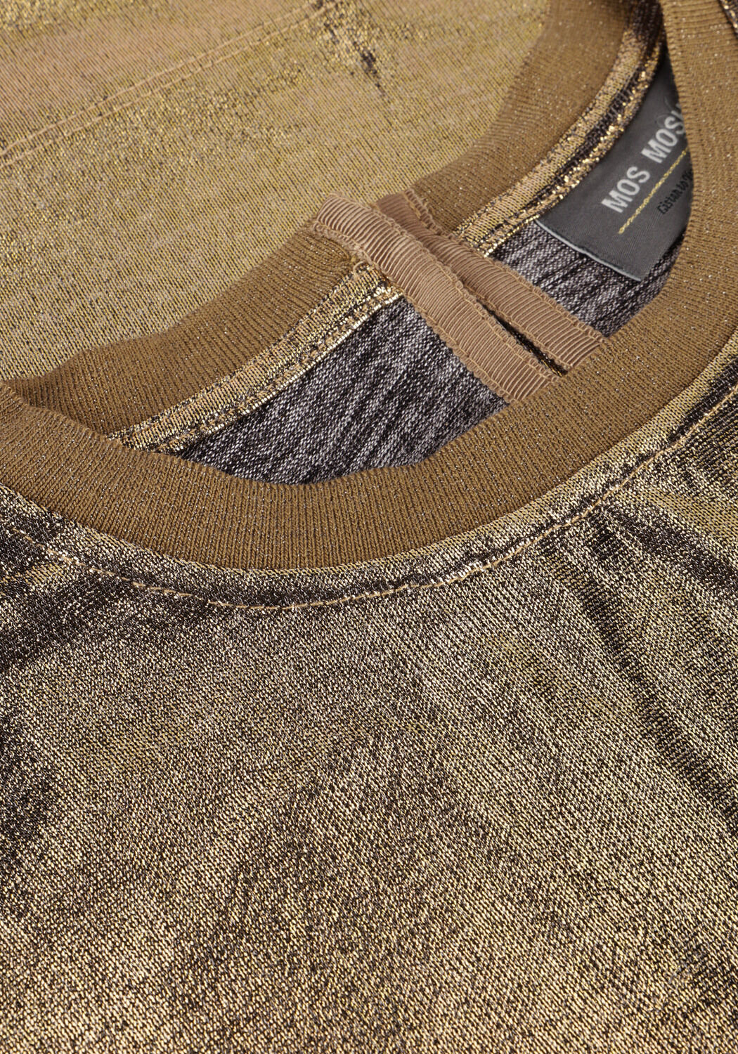 Goldfarbene MOS MOSH T-shirt NIVOLA O-NECK METALLIC TEE - large