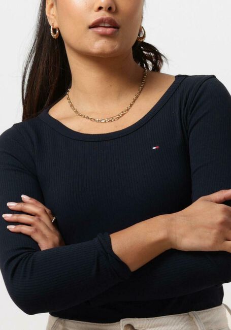 Dunkelblau TOMMY HILFIGER Top SLIM 5X2 RIB O-NK LS - large