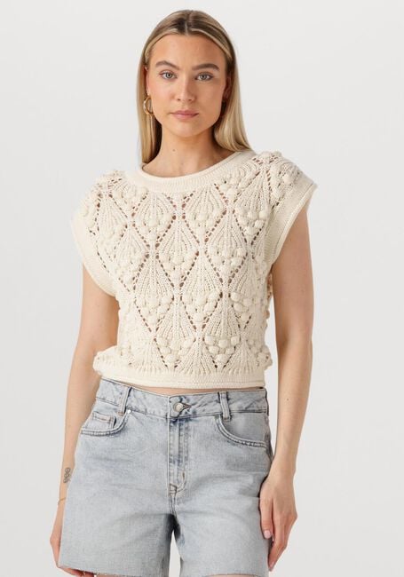 Creme ROUGE EDIT Top ROUSEVERINE SS O-NECK KNIT TOP - large