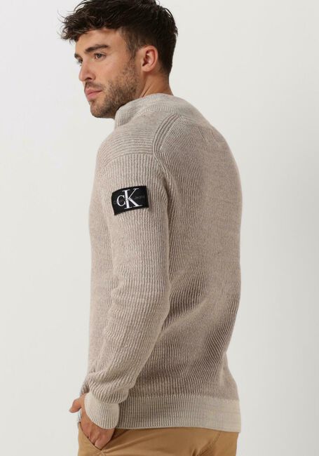 Beige CALVIN KLEIN Pullover BADGE PLATED HALF ZIP SWEATER - large