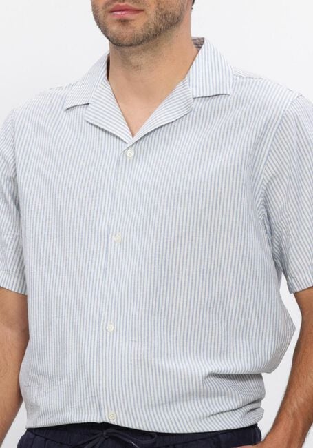 Blaue LES DEUX Casual-Oberhemd LUKAS STRIPE COTTON LINEN SS SHIRT - large