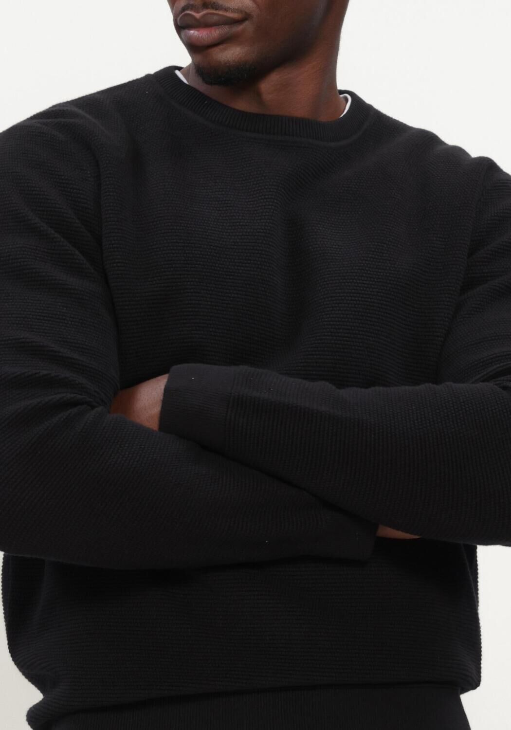 Schwarze SELECTED MEN Pullover SLHROSS LS KNIT STRUCTURE CREW NECK NOOS - large