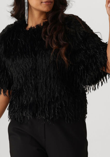 Schwarze SUMMUM Strickjacke SHORTSLEEVE JACKET FAUX FEATHER FUR - large