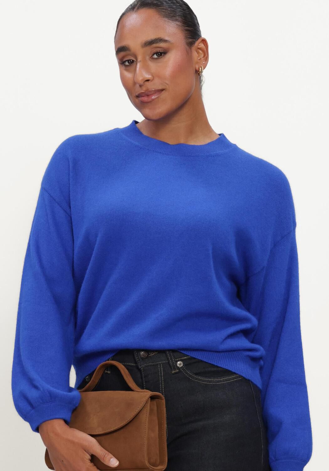 Blaue TWNS Pullover LONG PUFFED SLEEVES ROUND NECK JUMPER - large