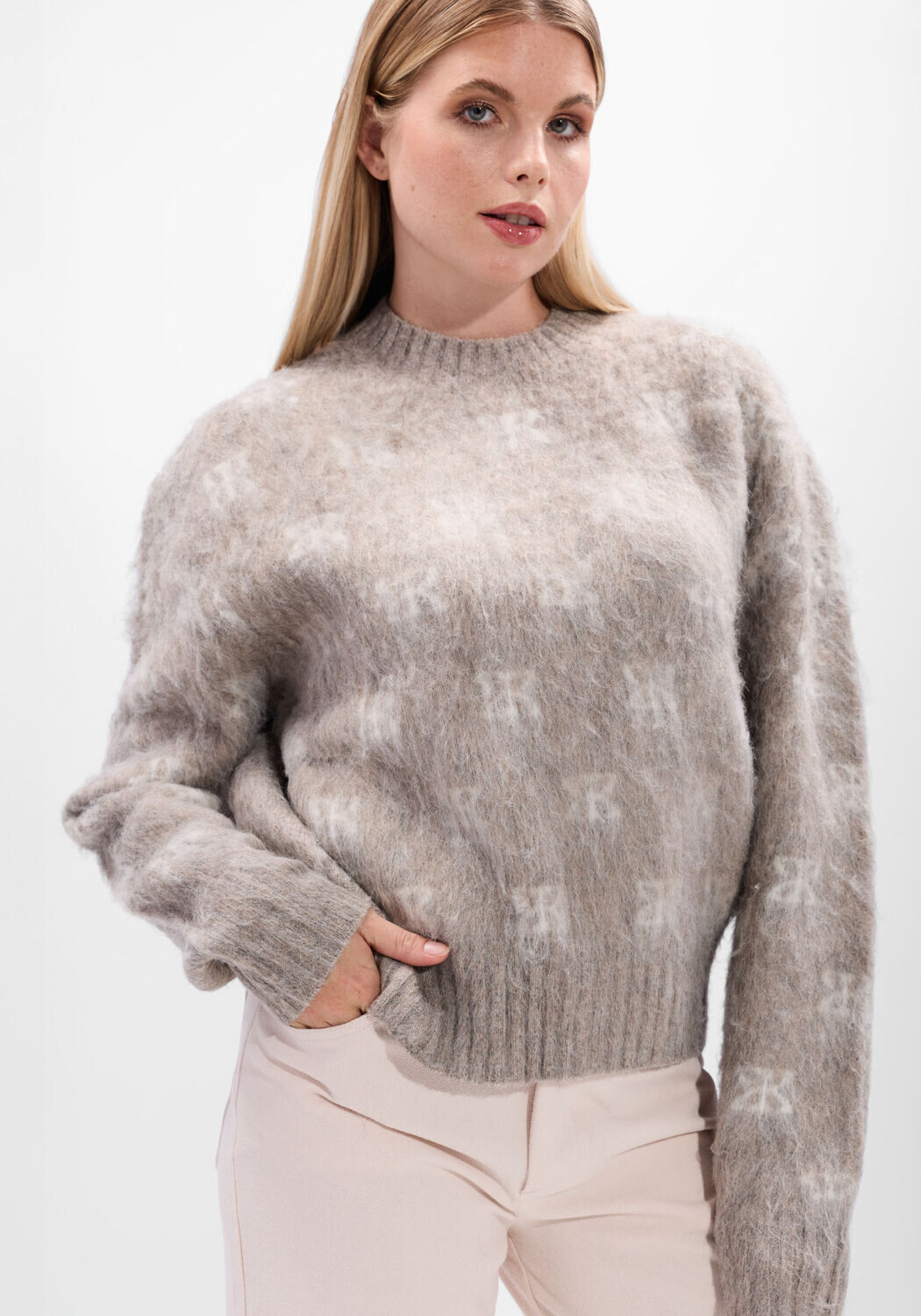 Taupe STUDIO AR Pullover ALYSSA BRUSHED KNIT - large