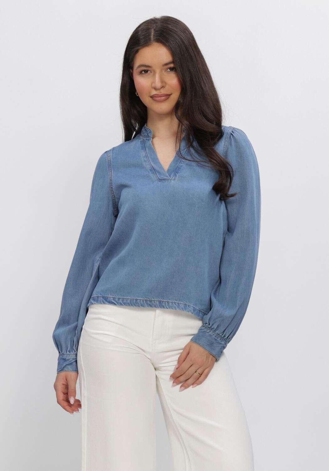 Blaue OBJECT Tops & T-shirts OBJFRAME V-NECK RE DENIM TOP - large