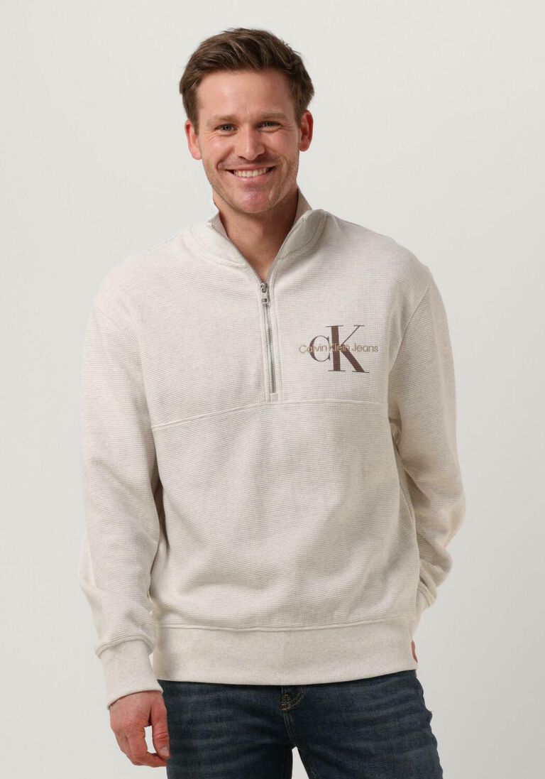 hellgrau calvin klein pullover monologo waffle half zip hwk