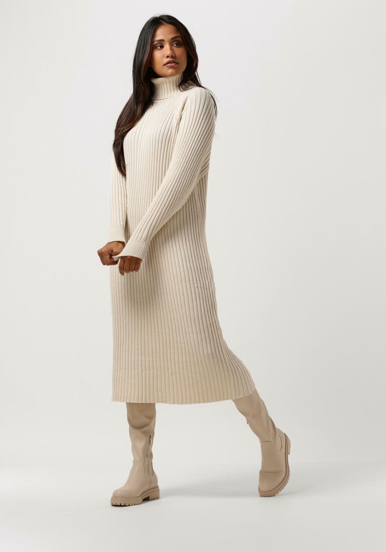 beige y.a.s. midikleid yasmavi knit midi rollneck dress