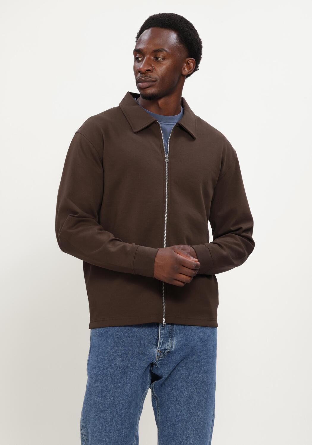 Braune SELECTED MEN Sweatshirt SLHTOM SOFT FULL ZIP SWEAT NOOS - large