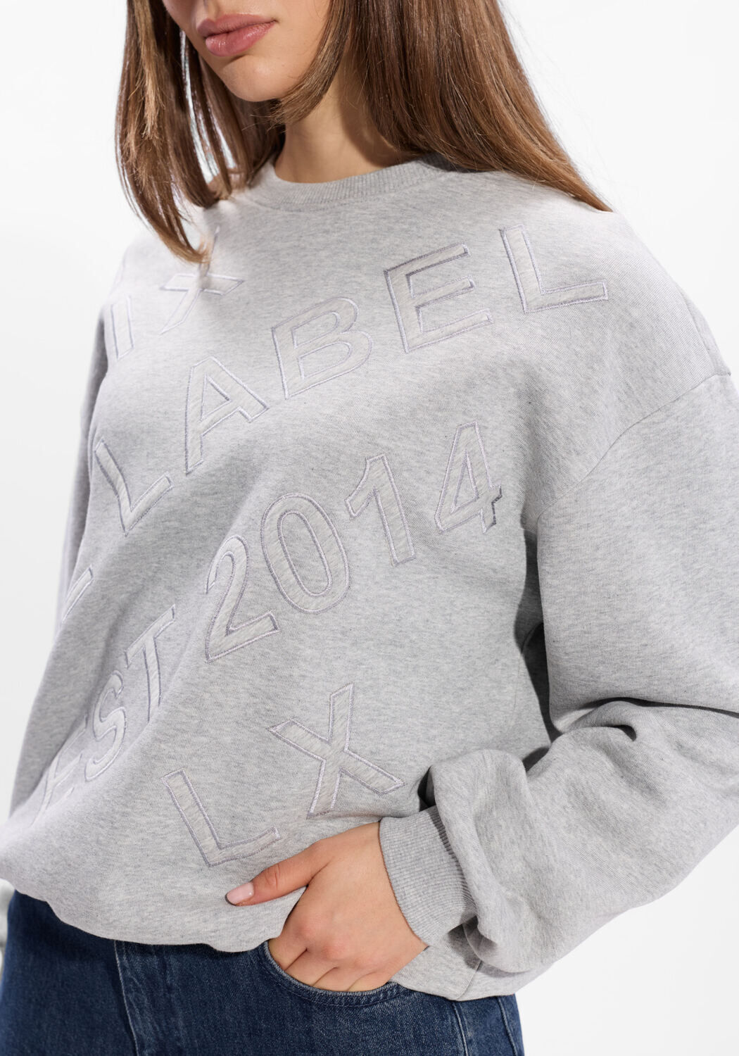 Graue ALIX THE LABEL Pullover LADIES KNITTED TEXT PATCHES SWEATER - large