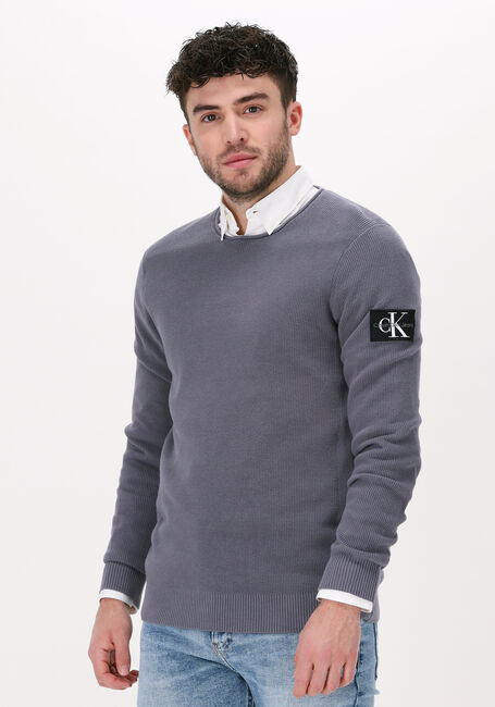 Graue CALVIN KLEIN Pullover MONOGRAM BADGE CREW NECK SWEATER - large
