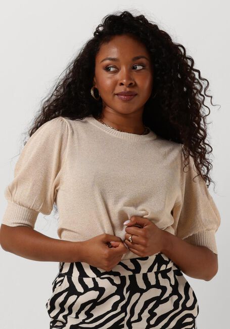 Goldfarbene MINUS T-shirt LIVA PUFF SLEEVE METALLIC KNIT PULLOVER - large