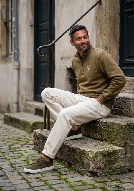 Khaki LES DEUX Pullover FELIPE PATCH HALF ZIP - large
