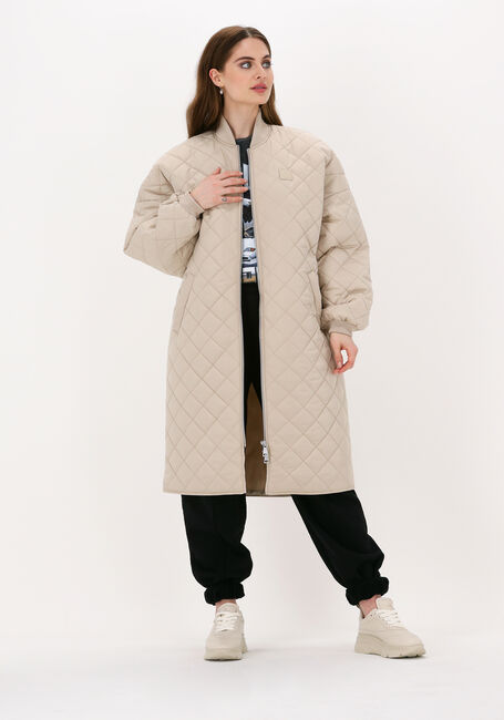 Beige COLOURFUL REBEL Wattierte Jack HUNTER QUILTED LONG OVERSIZED BOMBER JACKET - large