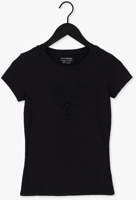 Schwarze GUESS T-shirt EYELETS FLORAL - large