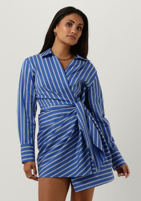 Blaue TOMMY HILFIGER Minikleid CO STRIPE SHORT WRAP SHIRT DRESS - large