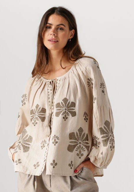 Beige SUMMUM Blusen LONGSLEEVE TOP LINEN HEAVY EMBROIDERY - large