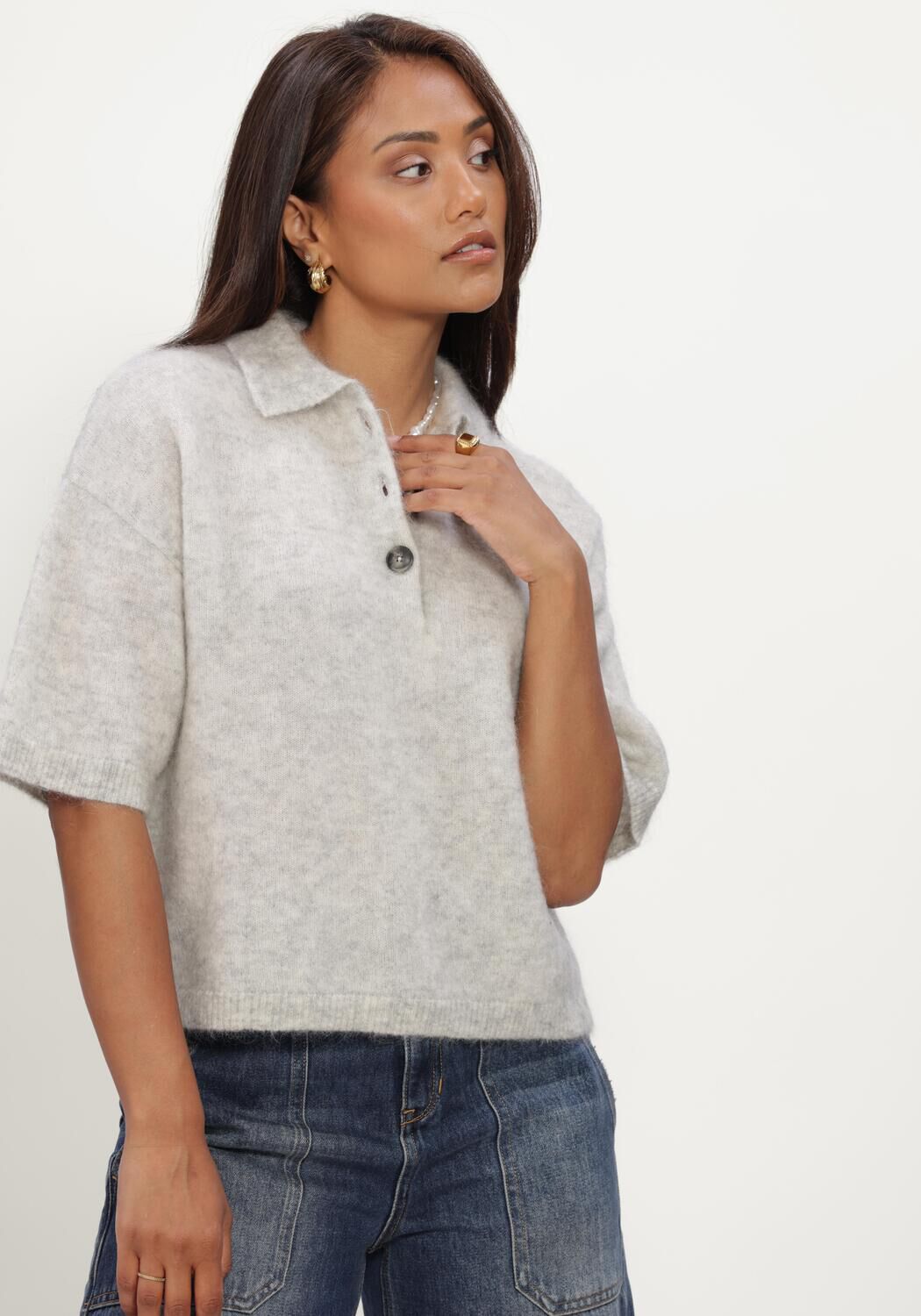 Hellgrau EDITED Polo-Shirt CALLIE POLO SHIRT - large
