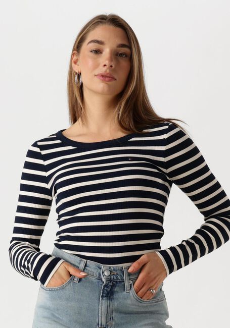 Blaue TOMMY HILFIGER Top SLIM 5X2 RIB O-NK LS - large