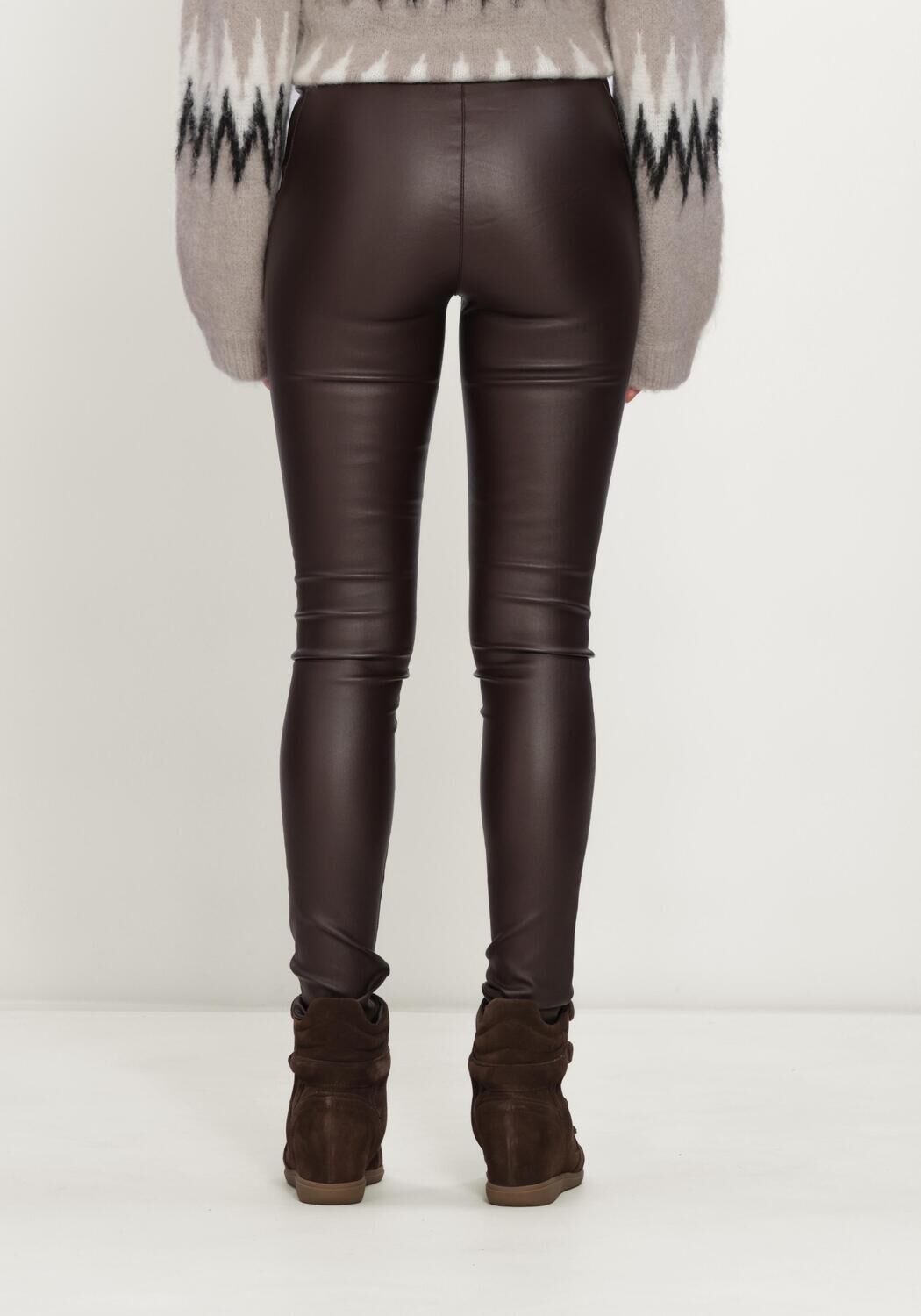 Braune OBJECT Legging OBJBELLE MW COATED LEGGINGS - large