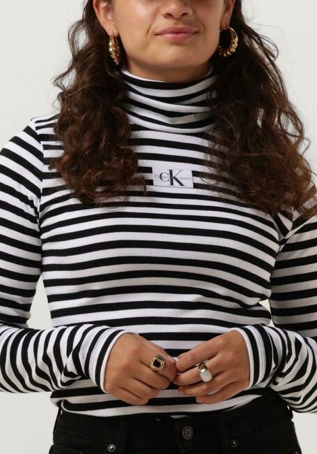 Schwarze CALVIN KLEIN Rollkragenpullover STRIPED ROLL NECK - large