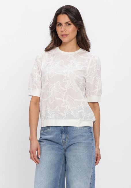 Wei&szlig;e JANSEN AMSTERDAM Pullover NOEL TOP CE 756 LACE FRONT AND SHORT SLEEVES SOLID COTTON BACK - large