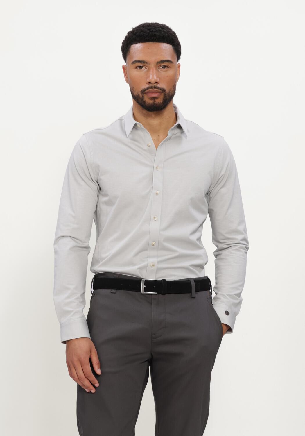 Hellgrau CAST IRON Klassisches Oberhemd LONG SLEEVE SHIRT TWILL JERSEY - large