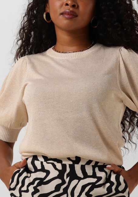 Goldfarbene MINUS T-shirt LIVA PUFF SLEEVE METALLIC KNIT PULLOVER - large