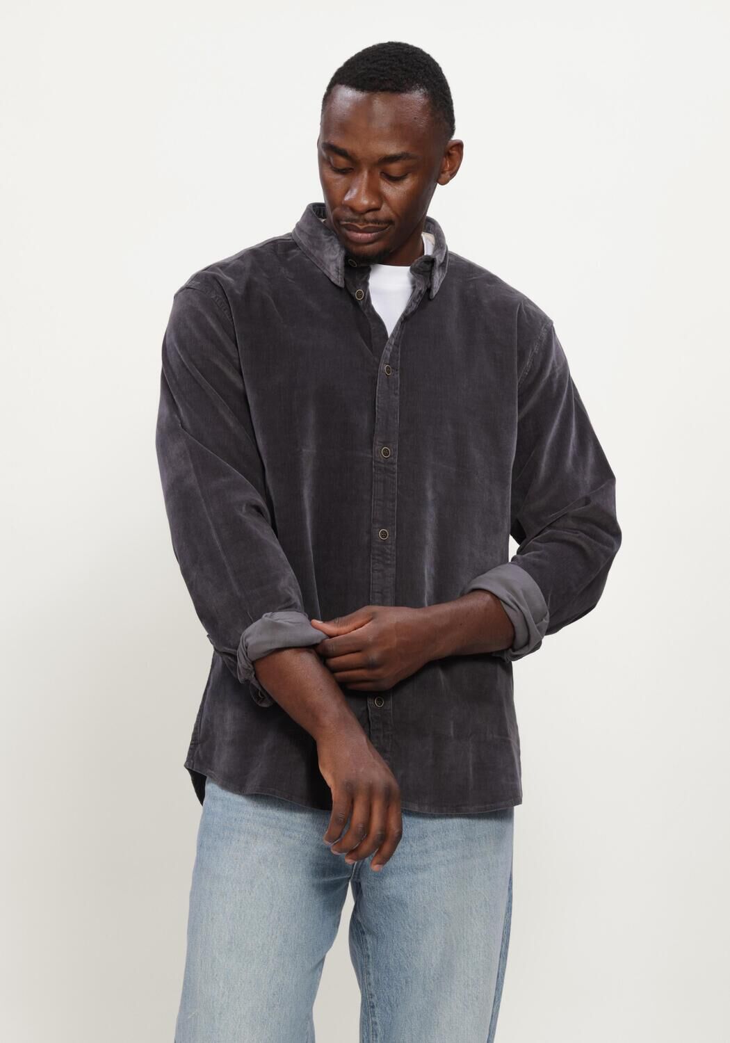 Anthrazit ANERKJENDT Overshirt AKLEIF SOLID CORD SHIRT - large
