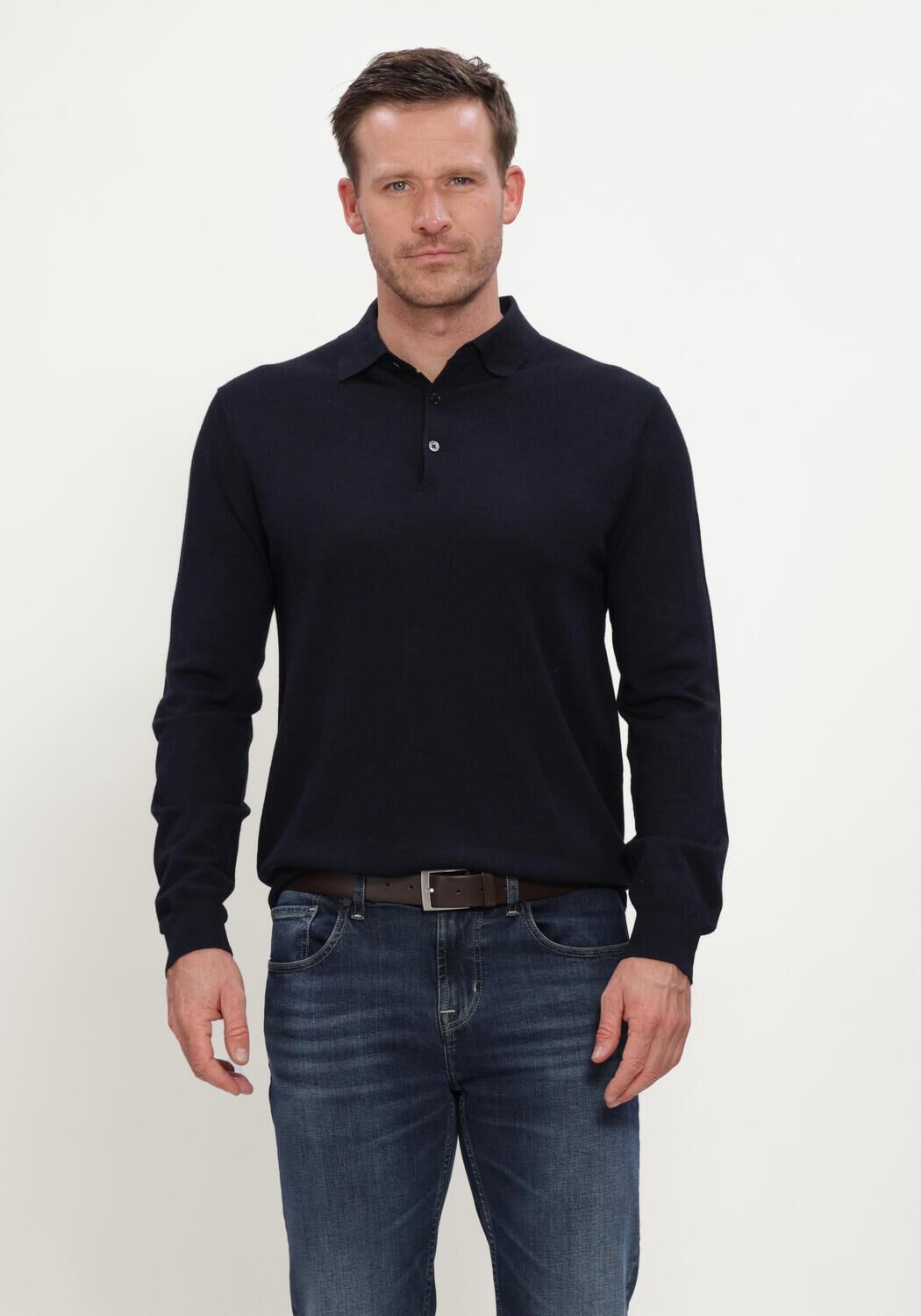 Dunkelblau STEFANO LAURAN Pullover POLO BUTTON MERINO - large