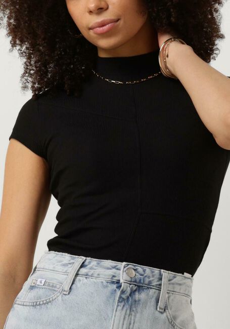 Schwarze CALVIN KLEIN Top SEAMING RIB SLIM TEE - large