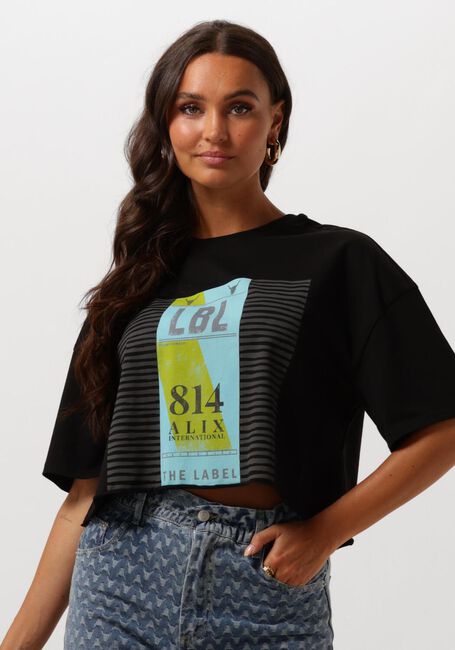 Schwarze ALIX THE LABEL T-shirt LADIES KNITTED TRAVEL CROPPED T-SHIRT - large