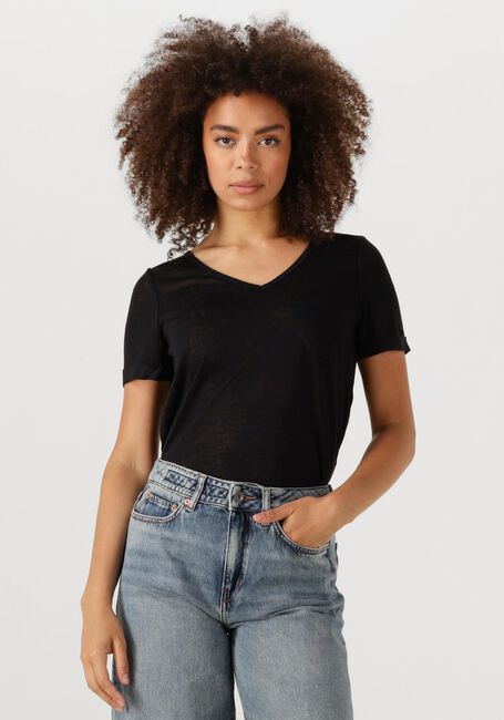 Schwarze OBJECT T-shirt OBJETESSI SLUB S/S V-NECK NOOS - large