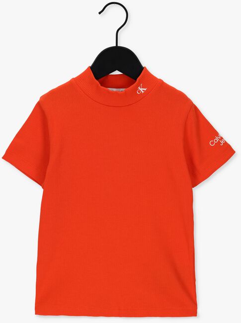 Rote CALVIN KLEIN T-shirt MOCK NECK RIB TOP - large