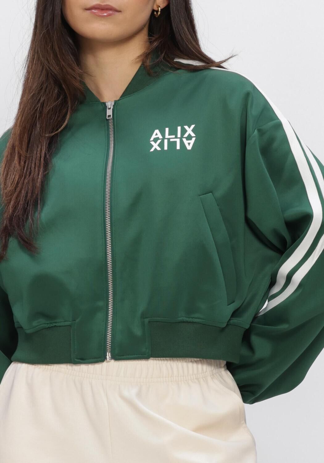 Dunkelgr&uuml;n ALIX THE LABEL Jack LADIES KNITTED TAPES TRAINING JACKET - large