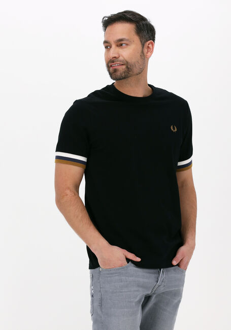 Schwarze FRED PERRY T-shirt STRIPED CUFF PIQUE T-SHIRT - large