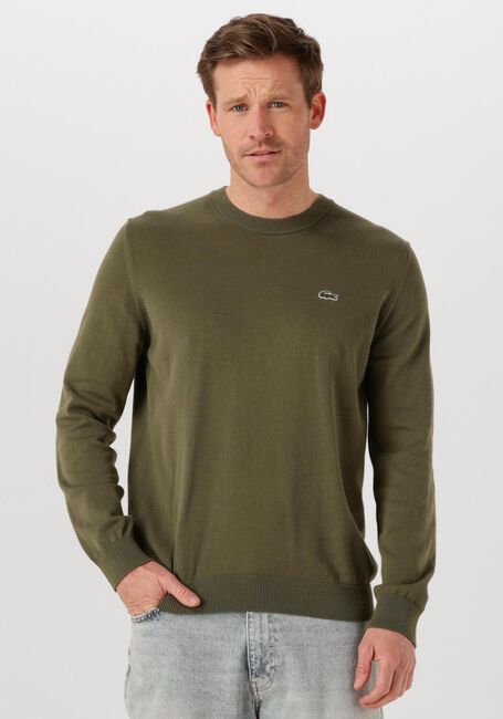 Khaki LACOSTE Pullover REGULAR FIT CREW NECK SWEATER - large