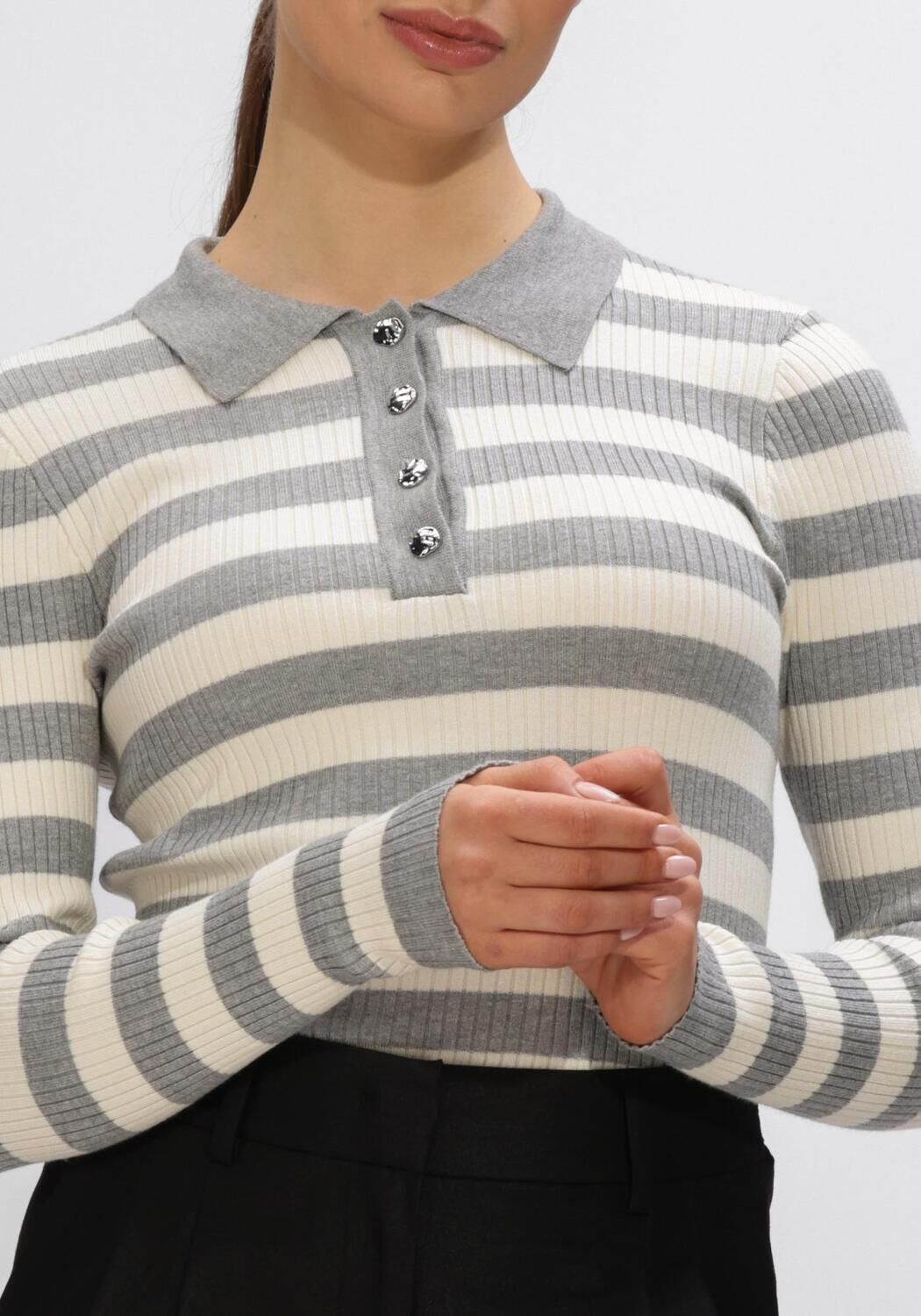 Hellgrau CO'COUTURE Pullover & Cardigans BONNY STRIPE L/S POLO KNIT - large