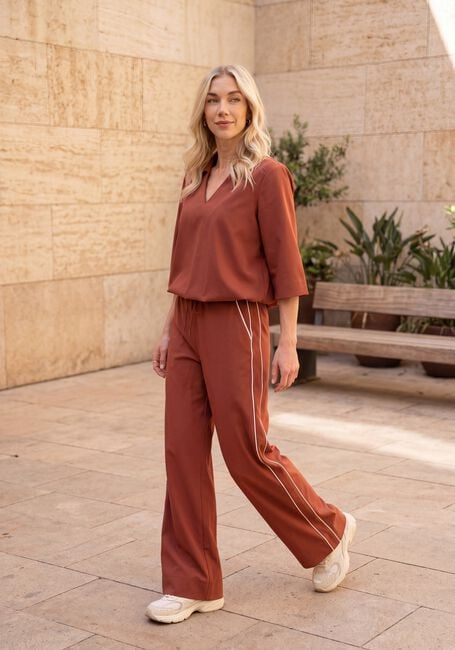 Braune STUDIO ANNELOES Weite Hose LEXIE PIPING TROUSERS - large
