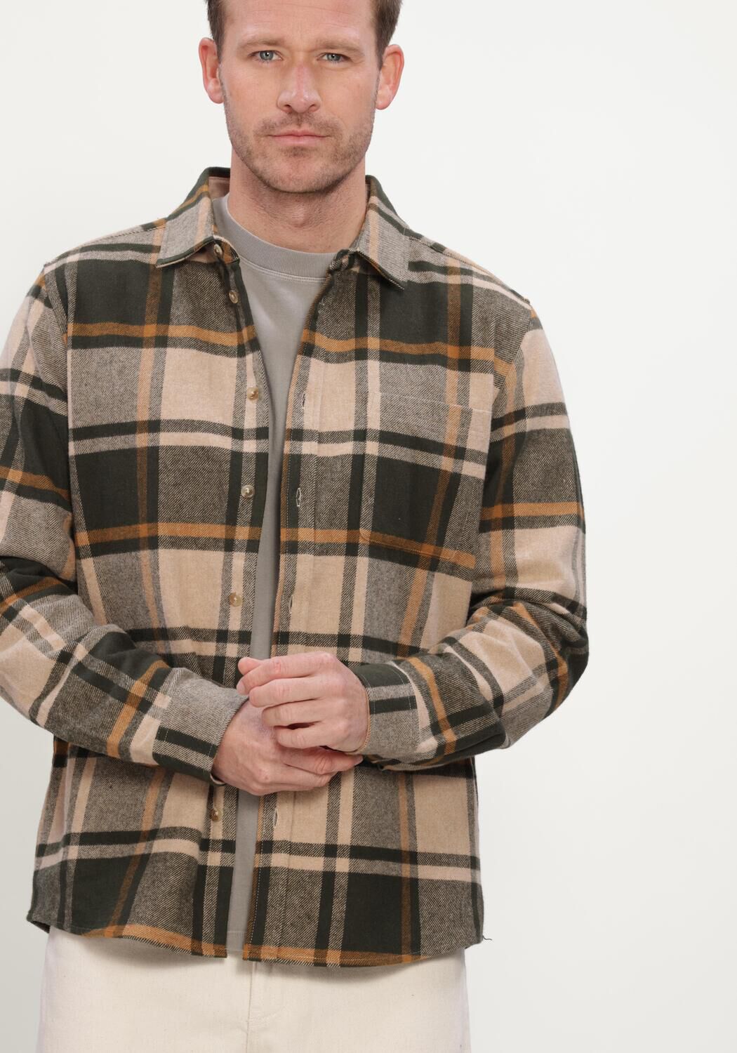 Gr&uuml;ne LES DEUX Casual-Oberhemd CHECK FLANNEL SHIRT - large