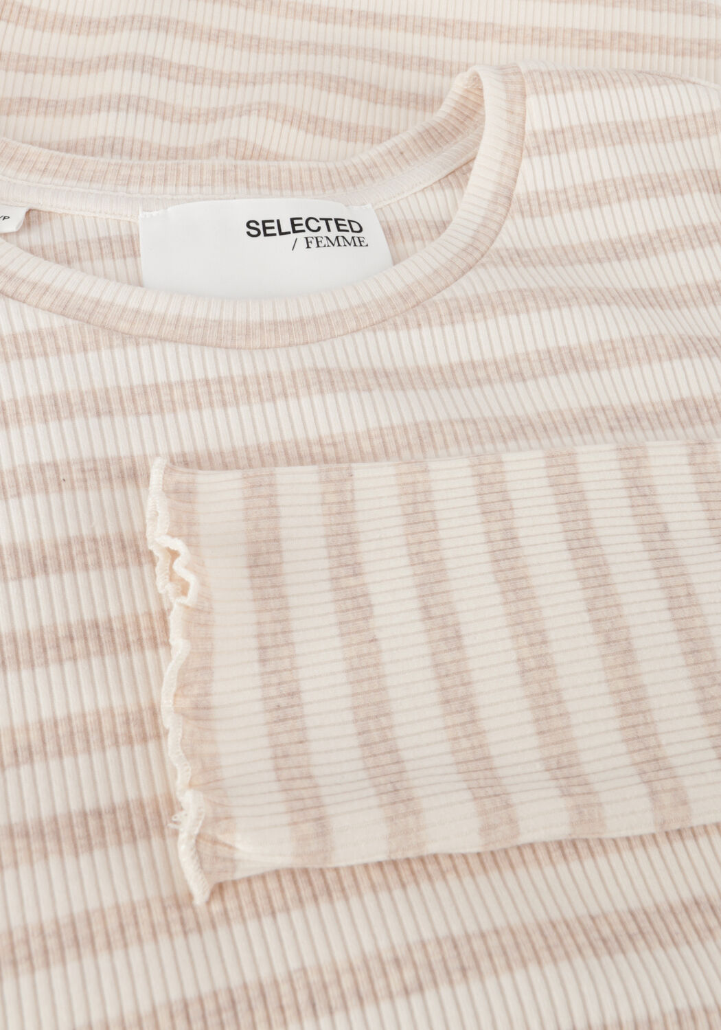 Beige SELECTED WOMEN Tops & T-shirts SLFANNA LS CREW NECK TEE STRIPE - large