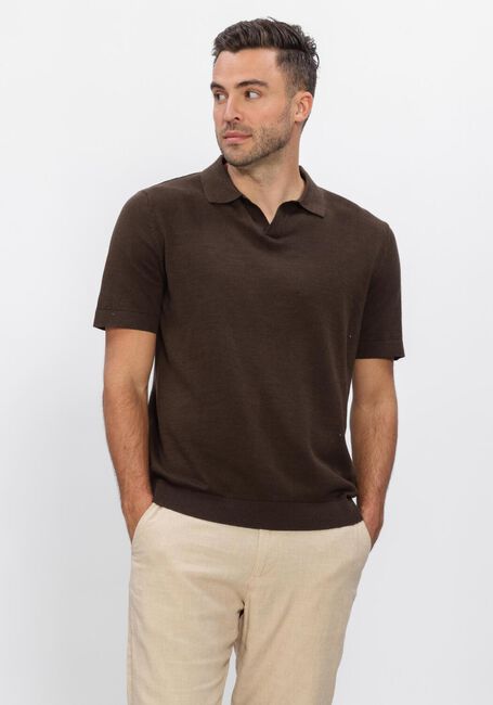 Braune SELECTED MEN Polo-Shirt SLHMATTIS SS KNIT SUN OPEN POLO - large