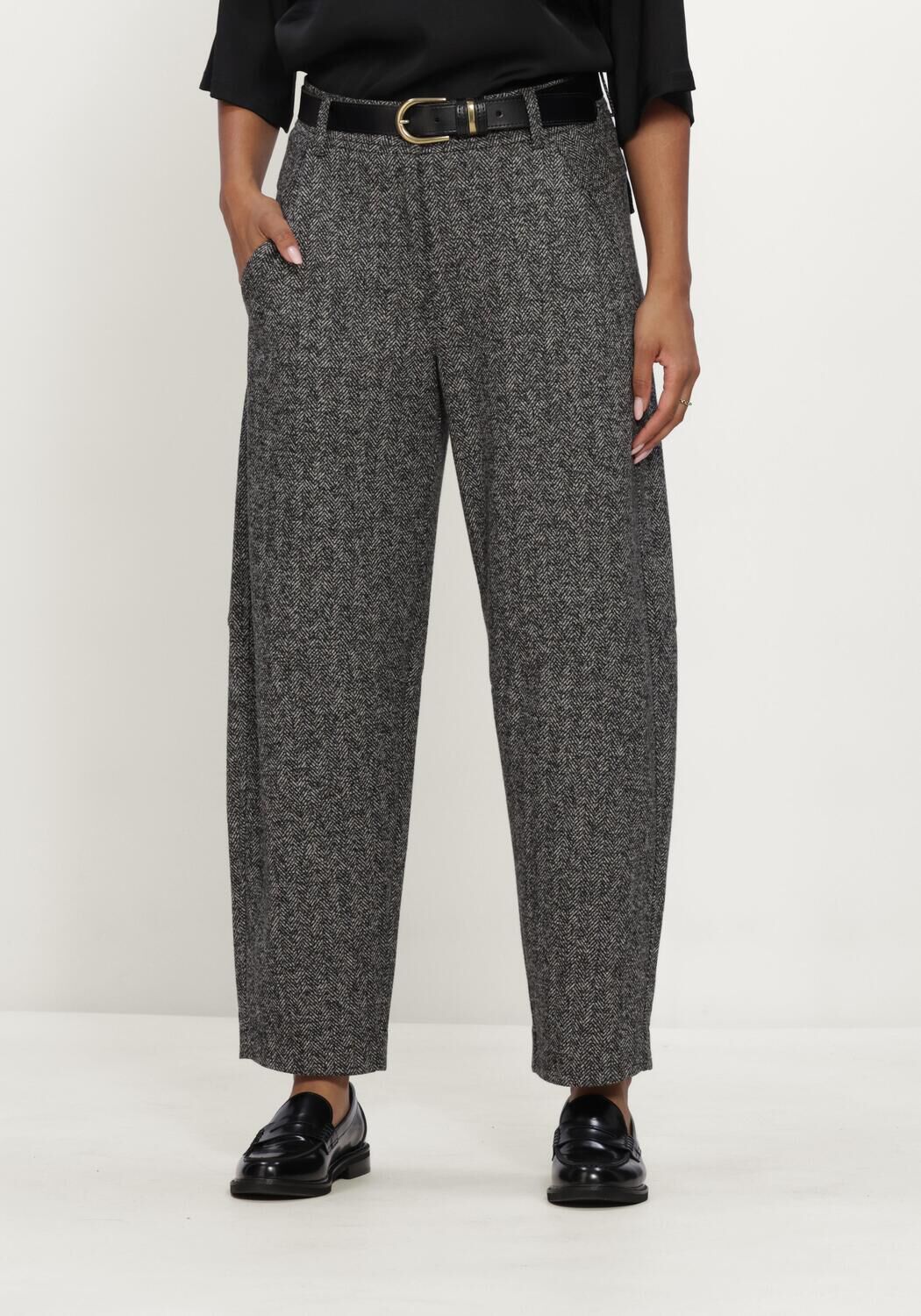 Graue CAMBIO Weite Hose ORLY PLAIN HERRINGBONE JERSEY JACQUARD - large