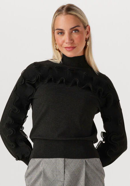 Schwarze JANSEN AMSTERDAM Pullover BARBARA TRUI FN 155 LONG SLEEVE PLISSE RUFFLES - large