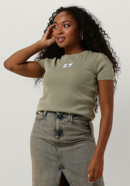 Grüne CALVIN KLEIN T-shirt LABEL WASHED RIB SLIM TEE - large