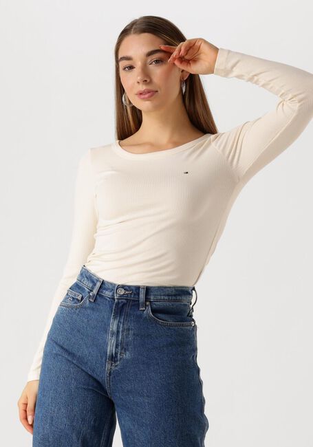 Beige TOMMY HILFIGER Top SLIM 5X2 RIB O-NK LS - large