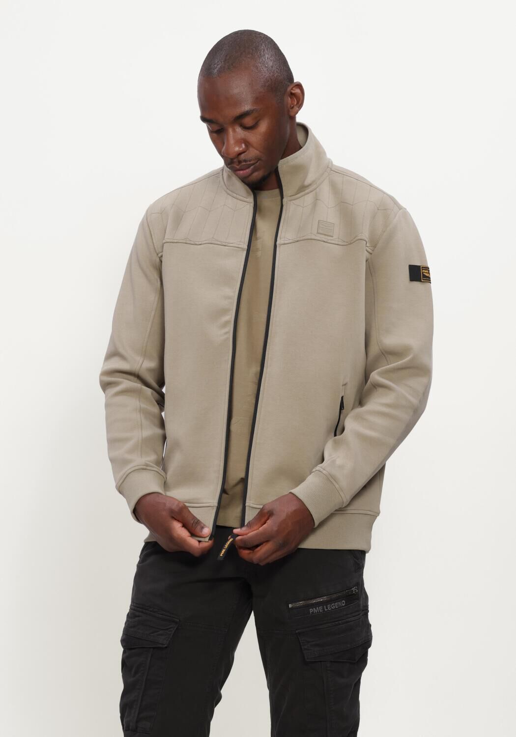 Beige PME LEGEND Pullover ZIP JACKET INTERLOCK SWEAT - large