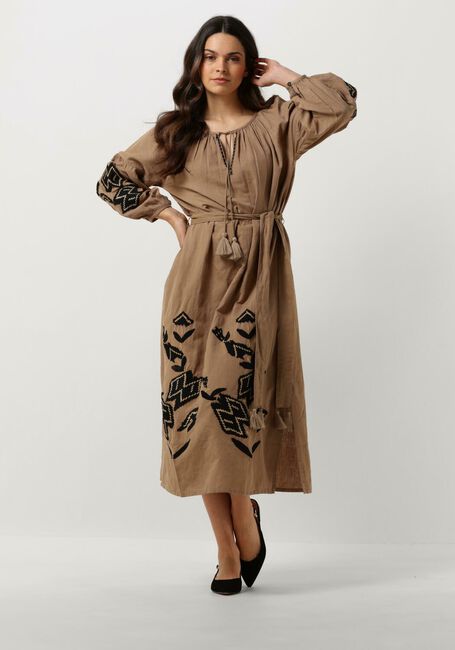 Braune SUMMUM Midikleid DRESS LINNEN HEAVY EMBROIDERY - large