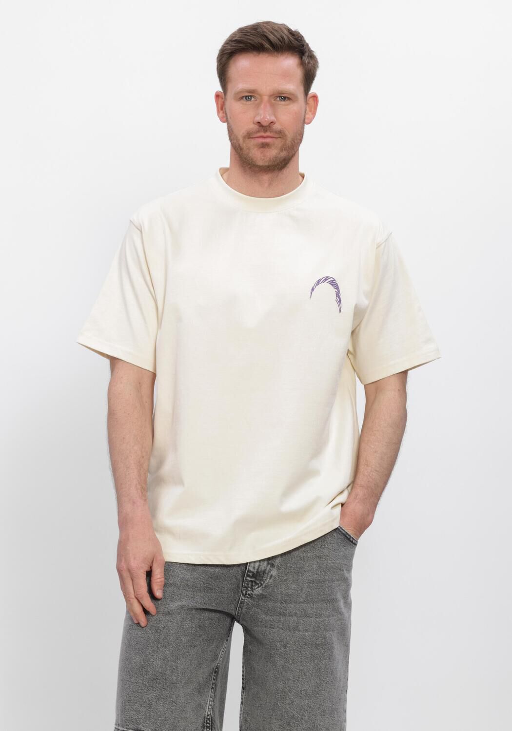 Ecru WOODBIRD T-shirt WBBAINE WARP TEE - large